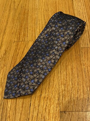 Bruno Piattelli Men's Lack & Blue Floral Pattern 100% Silk Handmade Necktie