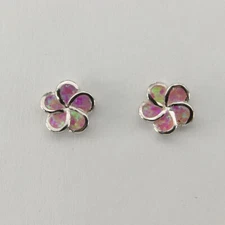 Pink Flower Swirl FIRE OPAL Stud / Post Earrings - 925 STERLING SILVER #670e