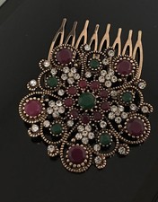 Vintage antique Victorian flower multi color rhinestone haircomb 3030