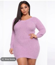 Fashion Nova Womens Plus Sz 1x Lavendar Fuzzy Dress Mini new 0393 off shoulder 