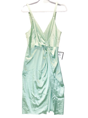 Jill Stuart Wrap Dress Size 10 Green Satin Twist-Front Slip Mock Wrap NWT FLAW
