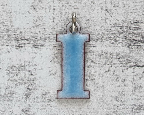 Emaille Kettenanhänger Vintage I Buchstabe blau 1970er Geschenk Retro Freund - Picture 2 of 3