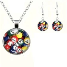 3pcs Set Bingo Balls Number billiard Pattern Necklace & Earrings Jewelry