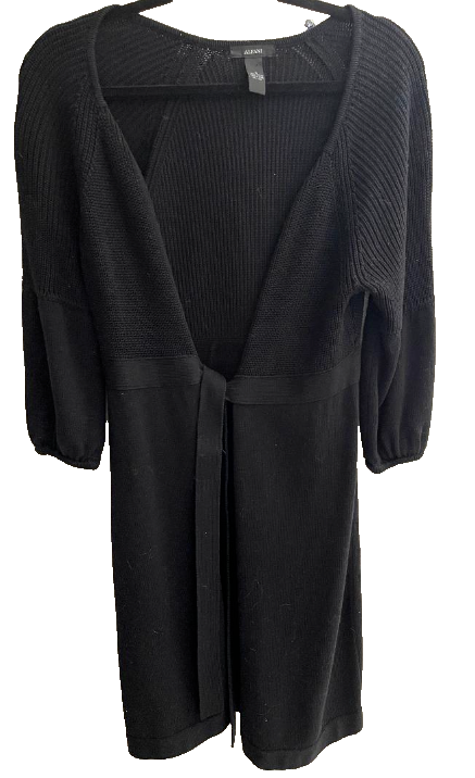SWEATER BLACK XS - S SMALL LONG 3/4 SLEEVES CARDIGAN TIE WAIST CLOTHING WOMEN'S-image
