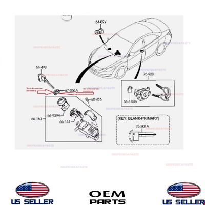 OEM Mazda Ignition Lock Cylinder Cover For 2010-2013 Mazda 3 S & Mazdaspeed - BBM3-67-H41