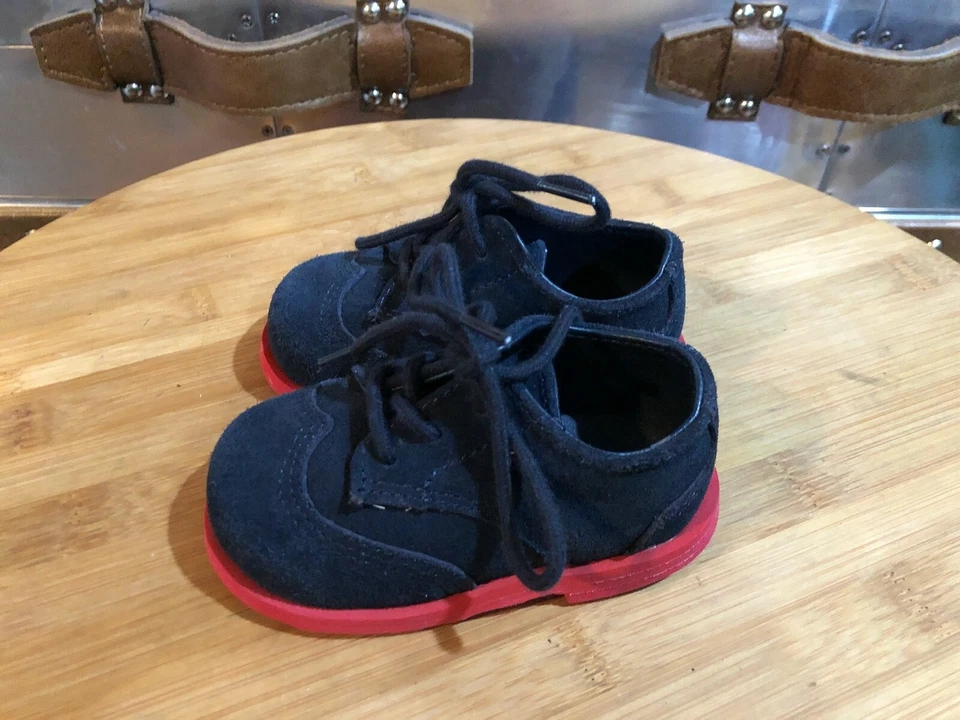 Cole Haan Grand.OS Oxford Infant Shoe US 3 Navy Blue Red Leather Suede - Image 2 of 4