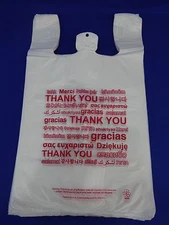 Multi Language THANK YOU T-Shirt Bags 11.5" x 6" x 20.5" Plastic Retail Shopping