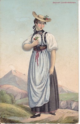 ancient postcard, motif Bernese country girl
