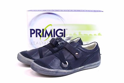 PRIMIGI Solan Kinder Turnschuhe Gr 24-35 Leder Blau Halbschuhe Sneaker Klett NEU