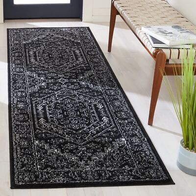 Adirondack Collection Runner Rug - 2'6'' x 6', Black & Ivory, Oriental Medalli...