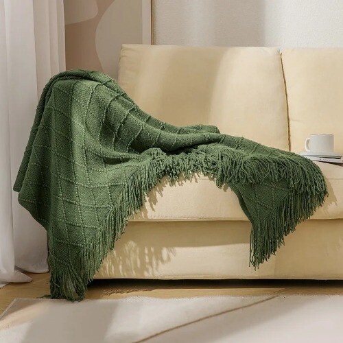 Nordic Plaid Soft Knit Blanket for Bed Sofa Cover Blanket Bedspread with Tassel - Picture 20 of 39