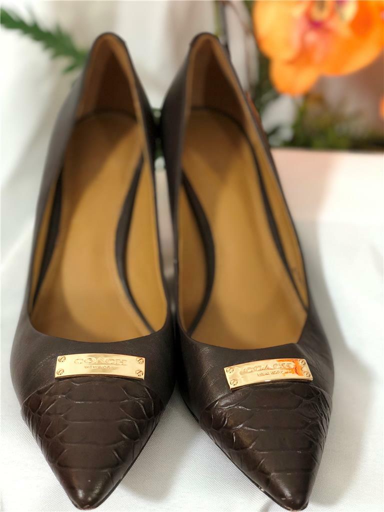 COACH Zan Women's Brown Leather Pumps Heels Shoes A6831 Size EU37.5