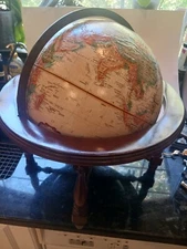 Vintage Rotating Desk / Tabletop 12" World Globe on a Wooden Frame