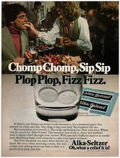 1978 Alka-Seltzer Print Ad, Chomp Sip Plop Fizz Happy Hour Bar Appetizers 70's