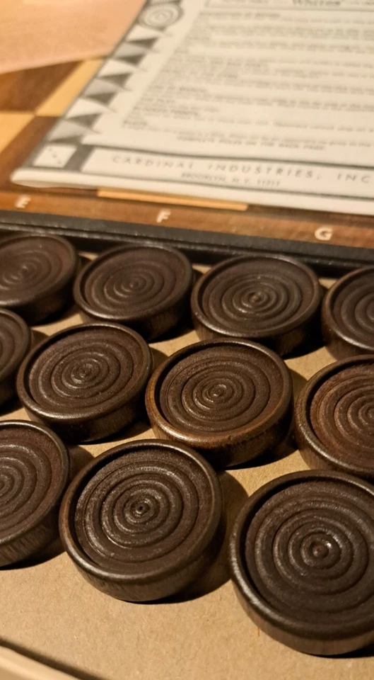 Vintage Carved Wood Look Cardinal Backgammon & Checkers Two-Sided Board Pieces - Image 4 of 4