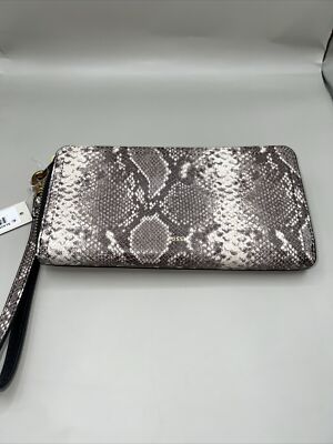Fossil RFID Logan Zip Around Leather Wristlet Wallet Python Gray Taupe $120 