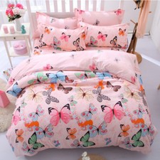 Butterfly Pink Soft Fabric Bedding Set Bed Comfort Cover Sheet Pillow Four-Piece