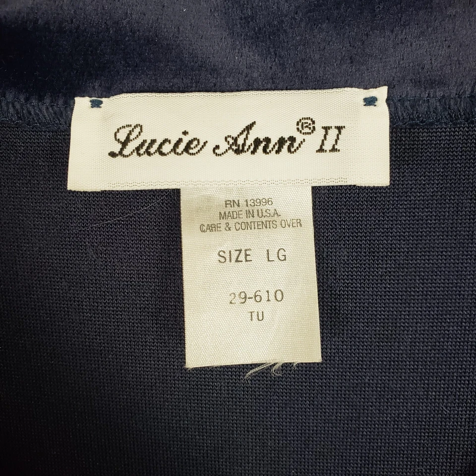 Lucie Ann II Velour Nightgown New Blue White Maxi Long Sleeve Vintage Size Large - Image 4 of 4