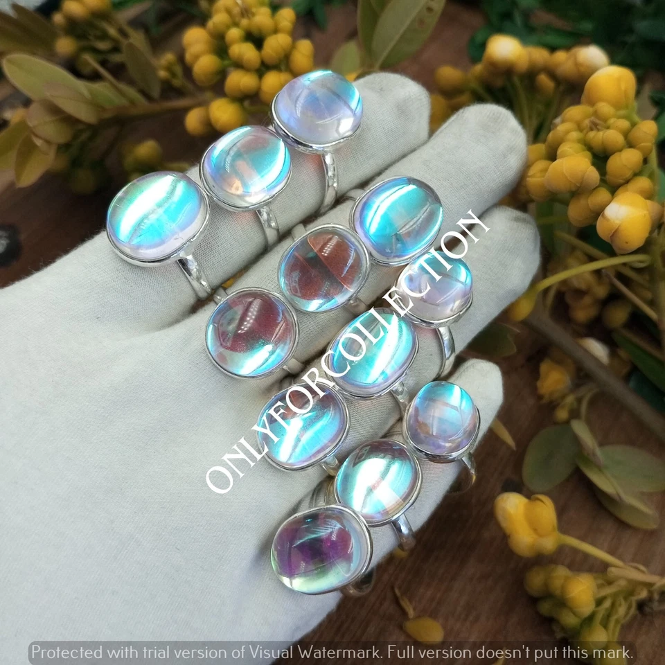 Mystic Topaz Gemstone 925 Sterling Silver Plated Bezel Rings Lot Jewelry For HER - Image 2 of 4