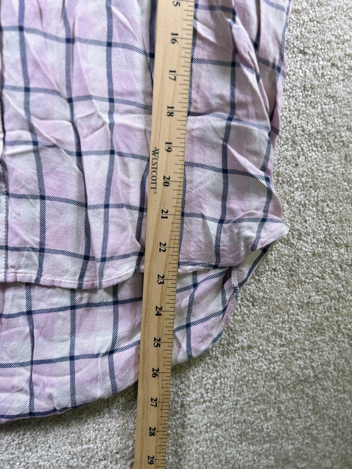 Camisa Sonoma Feminina Pequena Rosa Azul Xadrez Manga Enrolada com Botões 100% Modal - Imagem 3 de 4