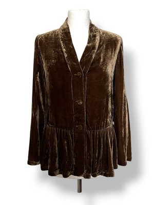 Poetry Velvet Jacket Silk Blend Womens UK 6 Brown Peplum Button Front Top