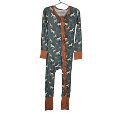 NWT Laree Co Bamboo Horse Print Zipper Ruffle Convertible Footie Girl 4T