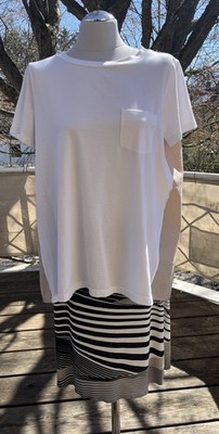 Antonelli Firenze Blusen-T-Shirt Gr.44 (I), 38 D beige/weiß Rundhals Stretch NEU