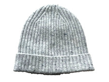 NEW LANDS' END GRAY TWEED RIBBED CUFFED BEANIE HAT WOMEN MEN ADULT S/M