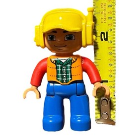 Duplo Figure Lego Ville Construction Man Male Yellow Cap Headset Orange Vest