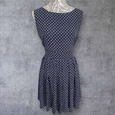 G Langta of London Navy Patterned Fit & Flair Lined Cotton Dress Size M/L A4