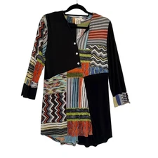 Parsley & Sage Dress Women's Tunic Top Size Small Split Neck Long Sleeve Artsy