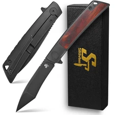 Sitivien ST777 Pocket Folding Knife,Handmade M390 Black Stonewashed Steel Bla...