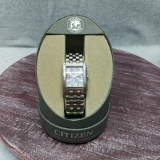 Citizen Eco-Drive Mens Stainless Steel Watch With Rectangular Black Dial READ