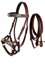 Horse Western Leather Sunflower Bitless Sidepull Bridle Reins Hackamore 77RS27