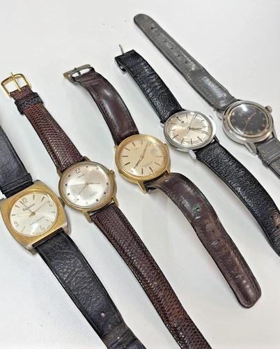 5x VINTAGE WATCHES SPARES REPAIR CRAFT MENS AUTOMATIC SWISS JOB LOT AS SEEN