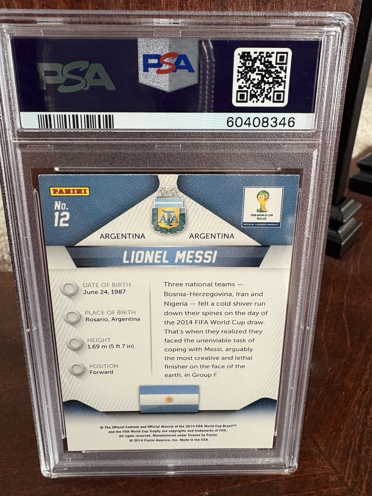 LIONEL MESSI 2014 PANINI PRIZM #12 WORLD CUP 1ST PRIZM CARD PSA 9 ARGENTINA view 2