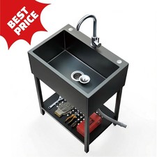 Freestanding Black Stainless Steel Utility Sink for Garage and Laundry Room