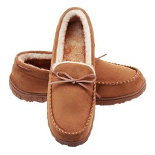 Mens Slippers Moccasins with Plush Lined Cozy House Bedroom 11 Classic Brown