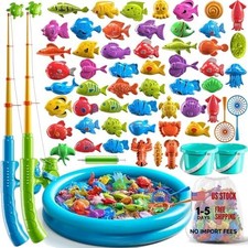 Pool Fishing Toys Games, Water Table Bathtub Toy 60PCS  Large Fishing Pool