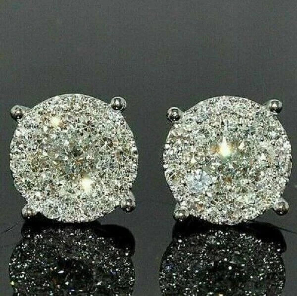 1.50Ct Lab Created Diamond Cluster Stud Earrings Solid 14K White Gold Finish