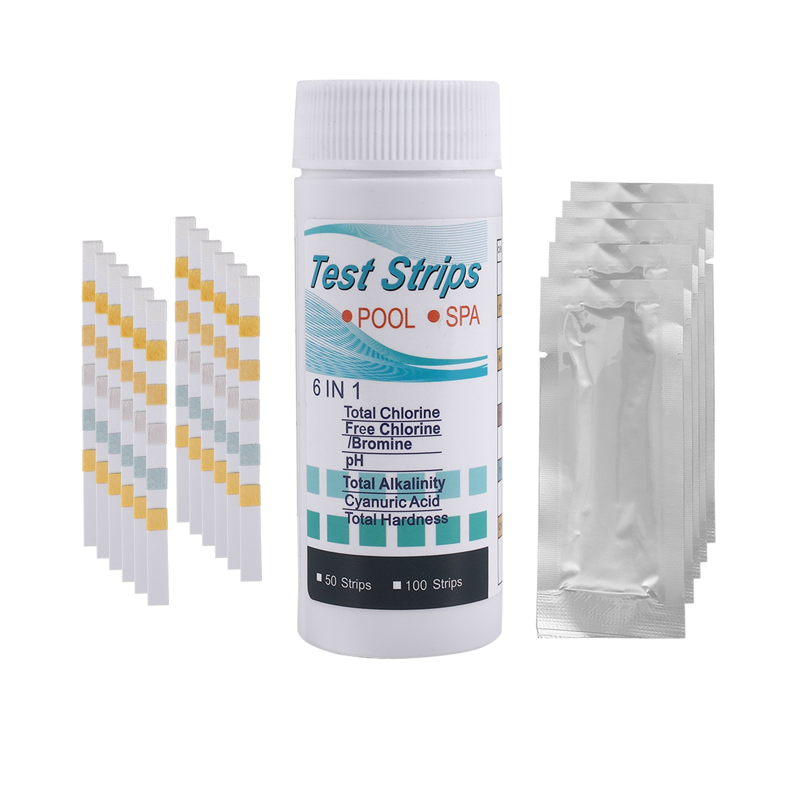 50Pcs 6-In-1 Swimming Pool  Test  Residual Chlorine  Value Alkalinity2944
