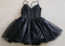 A-line Black Short Tulle Corset Party Dress Lace NWT Size 3 Sheer Bodice