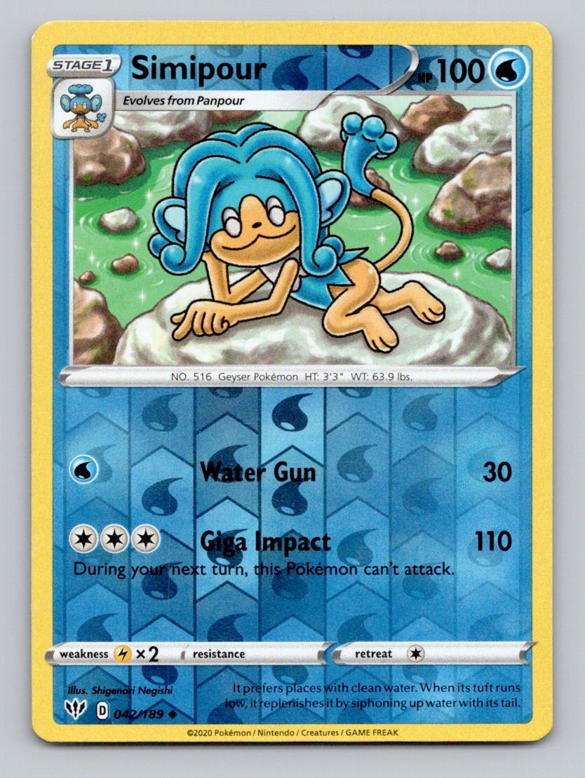 Simipour 042/189 Uncommon Darkness Ablaze Pokemon Reverse Holo Near Mint