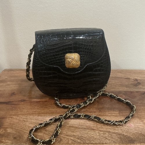 Rare KLEINBERG SHERRILL Black Crocodile Leather crossbody Bag Purse Handbag