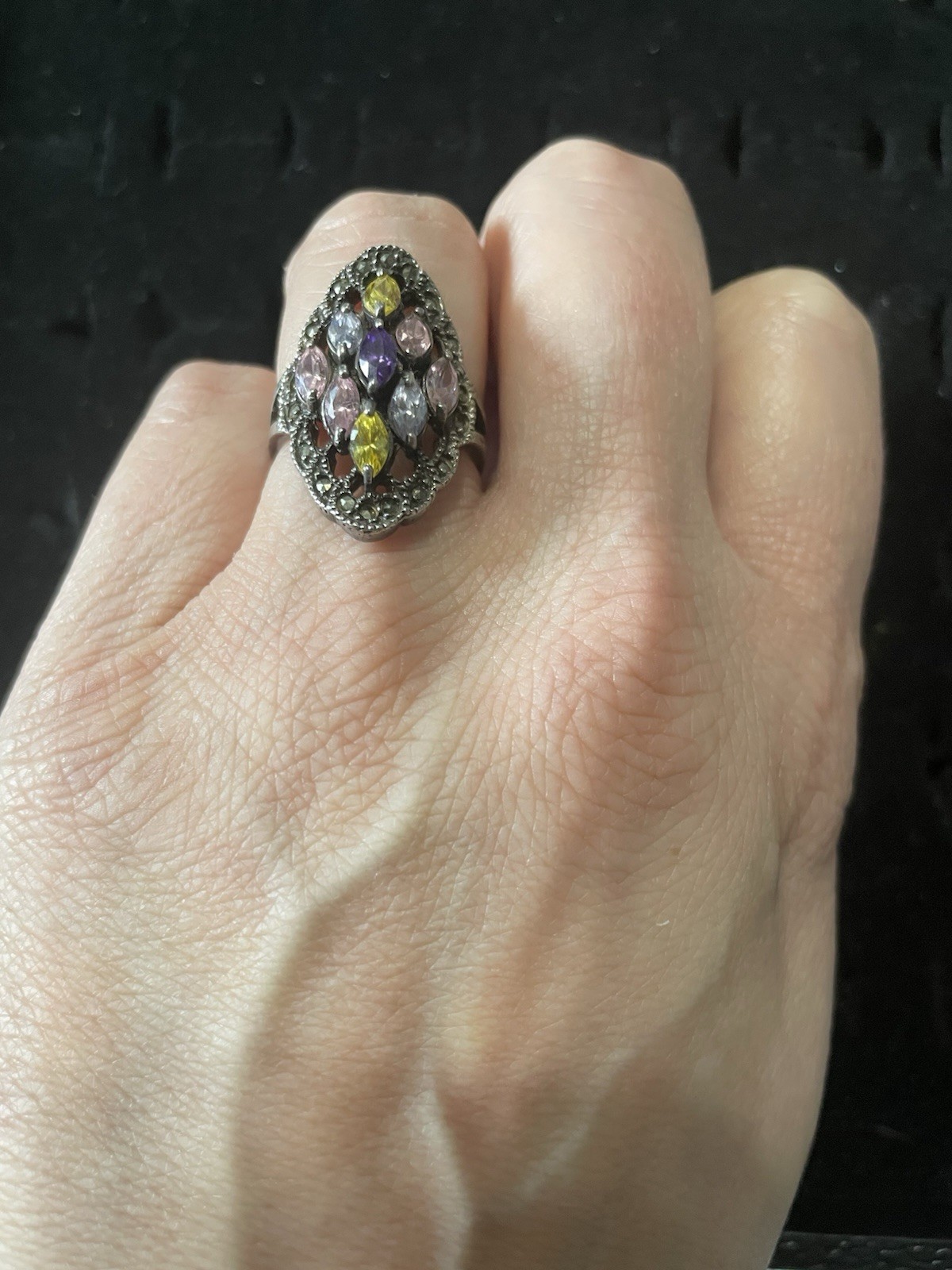 Multicolor Cluster Ring – Boho Cocktail Statement… - image 5