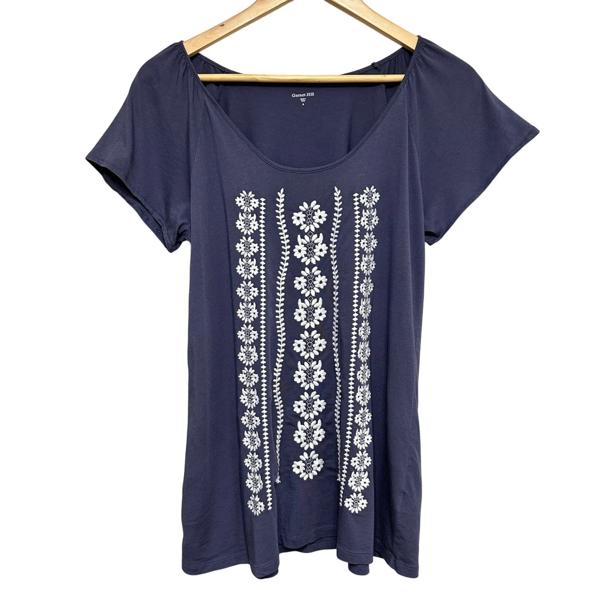Haut Garnet Hill Violet - Taille XL Femme, Col Ras Du Cou, Manches Courtes, 100% Coton, Occasion Excellent état