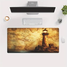 HOT-40*90cm1pc XL Lighthouse on Map Design Desk Mat - HD Printed Rubber Mouse Pa