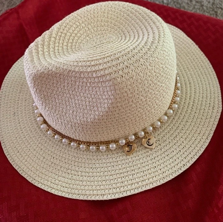 Juicy couture , pearl trimmed straw, sun hat Juicy Couture Hat Womens One Size Ivory Straw Faux Pearl  main image 4