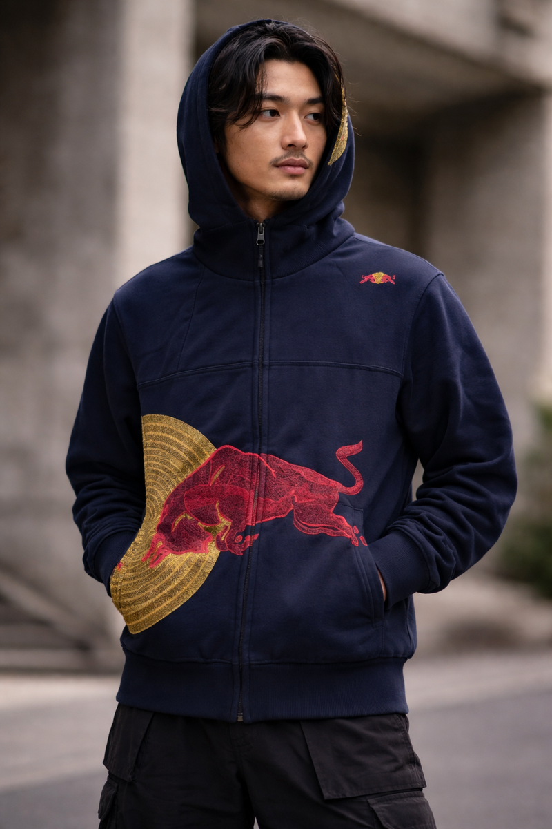 Premium Navy Blue Embroidered Zip-Up Hoodie – Japanese Style | eBay