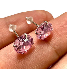 8mm Pink CZ Stud Earrings Sterling Silver 925 Round Sparkle Jewelry Gift